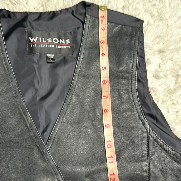 Wilsons The Leather Experts 100% Leather Motorcycle Vest Black Button Up Front - Picture 10 of 11